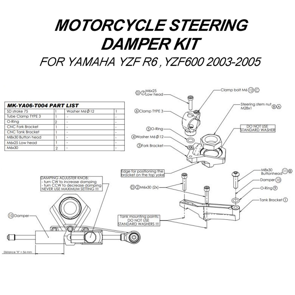 Pour YAMAHA YZF600 R6 2003-200 - Steering Damper Stabilizer Kit Cnc avis et prix